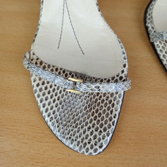Kate Spade Snake Embossed Leather Strappy Heeled Sandals in Taupe Snake Sz. 8.5 - Picture 6 of 10